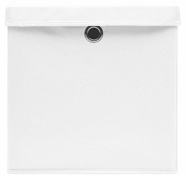 Úložné boxy s víky 10 ks bílé 32 x 32 x 32 cm textil 288352