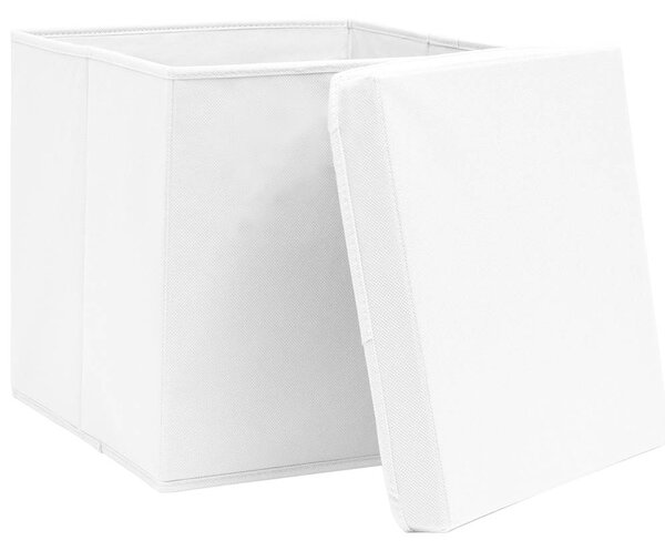 Úložné boxy s víky 10 ks bílé 32 x 32 x 32 cm textil 288352