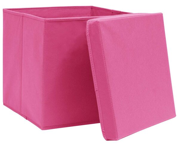 Úložné boxy s víky 4 ks růžové 32 x 32 x 32 cm textil 288346
