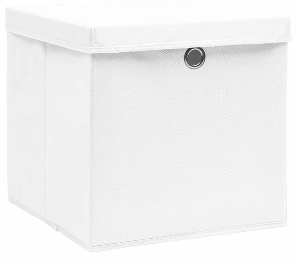 Úložné boxy s víky 10 ks bílé 32 x 32 x 32 cm textil 288352