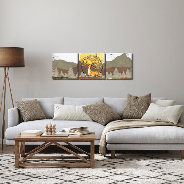 Obraz jelena (s hodinami) (90x30 cm)