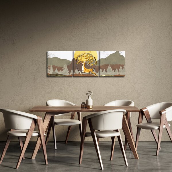Obraz jelena (s hodinami) (90x30 cm)