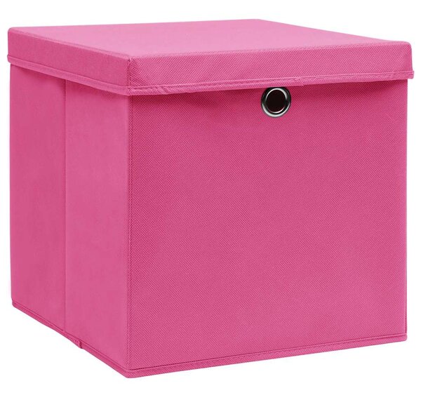 Úložné boxy s víky 4 ks růžové 32 x 32 x 32 cm textil 288346