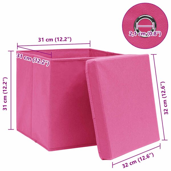 Úložné boxy s víky 4 ks růžové 32 x 32 x 32 cm textil 288346
