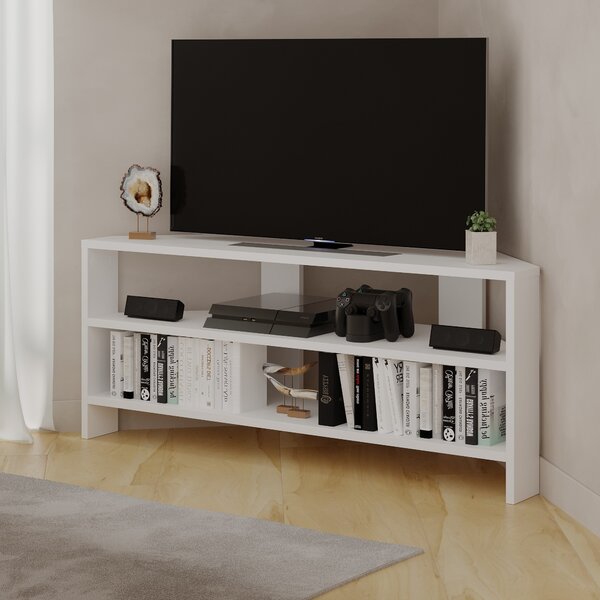 Rohový TV stolek Houseland Thales bílý