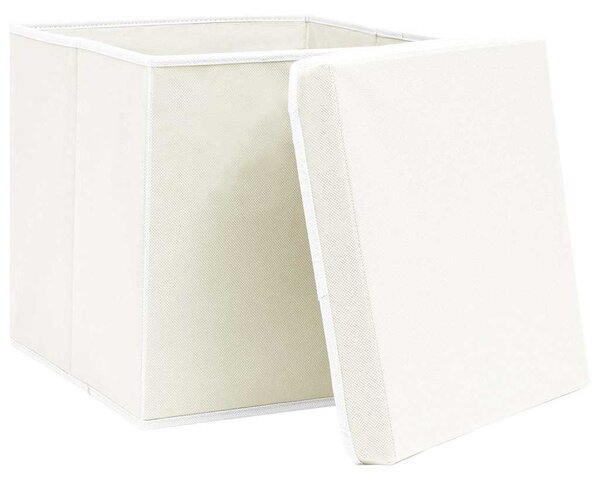 Úložné boxy s víky 4 ks bílé 32 x 32 x 32 cm textil 288350