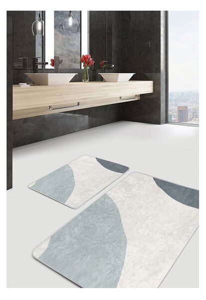 Šedo-krémové sametové koupelnové předložky v sadě 2 ks 60x100 cm Abstract Shapes – Mila Home
