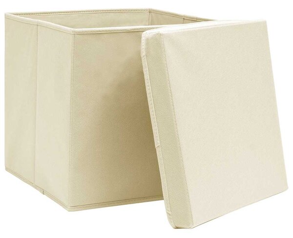 Úložné boxy s víky 4 ks krémové 32 x 32 x 32 cm textil 288358