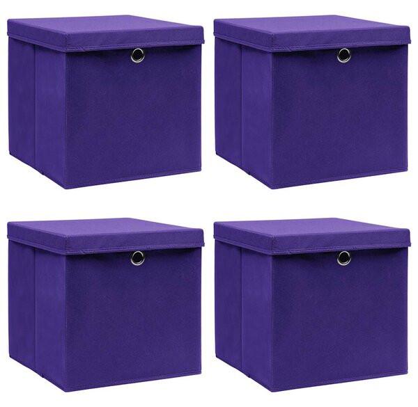 Úložné boxy s víky 4 ks fialové 32 x 32 x 32 cm textil 288354