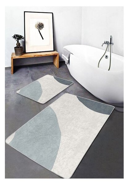 Šedo-krémové sametové koupelnové předložky v sadě 2 ks 60x100 cm Abstract Shapes – Mila Home
