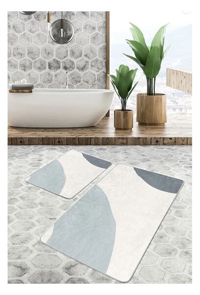 Šedo-krémové sametové koupelnové předložky v sadě 2 ks 60x100 cm Abstract Shapes – Mila Home