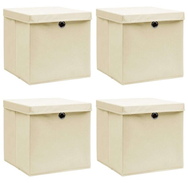 Úložné boxy s víky 4 ks krémové 32 x 32 x 32 cm textil 288358