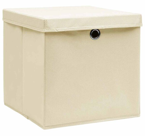 Úložné boxy s víky 4 ks krémové 32 x 32 x 32 cm textil 288358