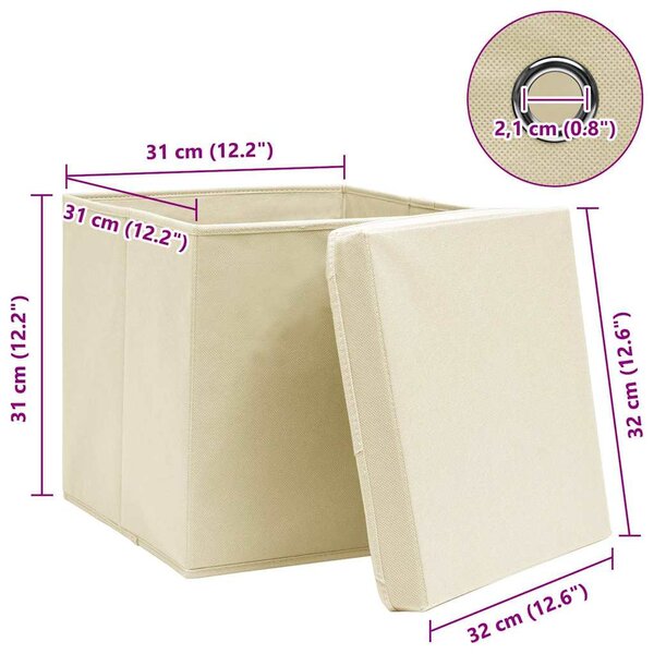 Úložné boxy s víky 4 ks krémové 32 x 32 x 32 cm textil 288358