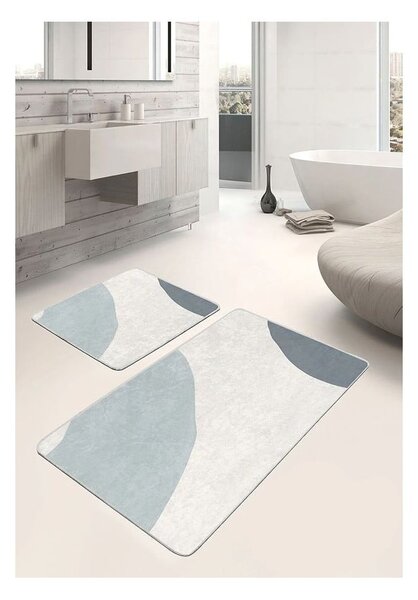 Šedo-krémové sametové koupelnové předložky v sadě 2 ks 60x100 cm Abstract Shapes – Mila Home
