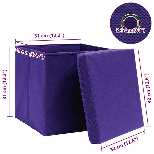 Úložné boxy s víky 4 ks fialové 32 x 32 x 32 cm textil 288354