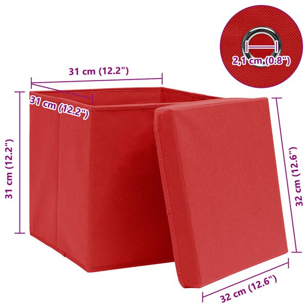 Úložné boxy s víky 4 ks červené 32 x 32 x 32 cm textil 288362