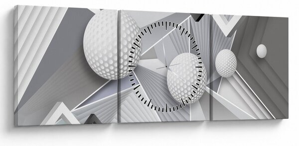 Geometrický abstraktní obraz (s hodinami) (90x30 cm)