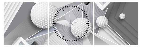 Geometrický abstraktní obraz (s hodinami) (90x30 cm)