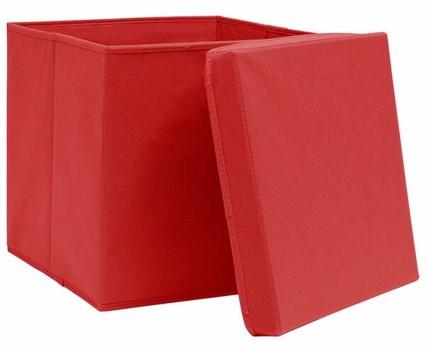 Úložné boxy s víky 4 ks červené 32 x 32 x 32 cm textil 288362