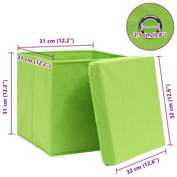 Úložné boxy s víky 4 ks zelené 32 x 32 x 32 cm textil 288370