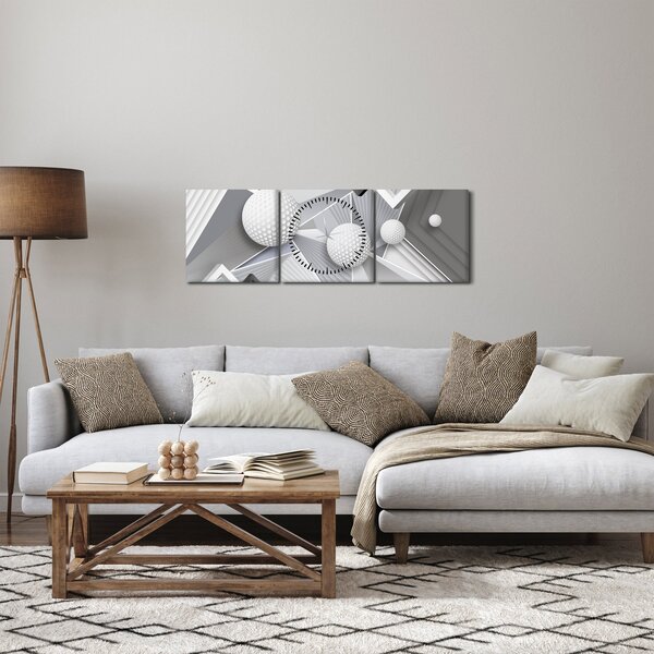 Geometrický abstraktní obraz (s hodinami) (90x30 cm)