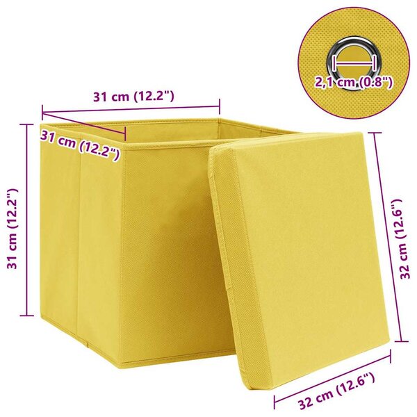 Úložné boxy s víky 4 ks žluté 32 x 32 x 32 cm textil 288366
