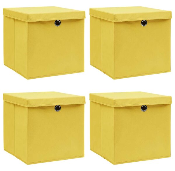Úložné boxy s víky 4 ks žluté 32 x 32 x 32 cm textil 288366