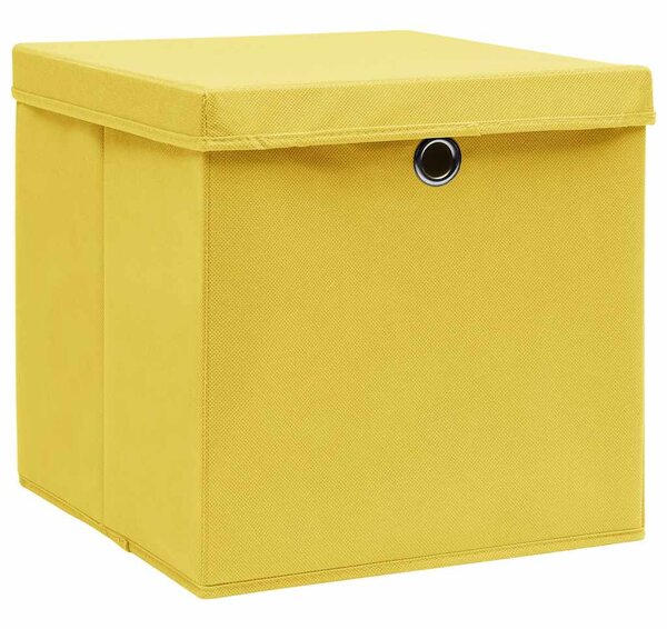 Úložné boxy s víky 4 ks žluté 32 x 32 x 32 cm textil 288366