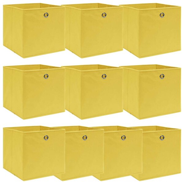 Úložné boxy 10 ks žluté 32 x 32 x 32 cm textil 288367