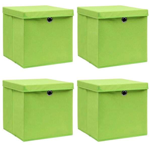 Úložné boxy s víky 4 ks zelené 32 x 32 x 32 cm textil 288370