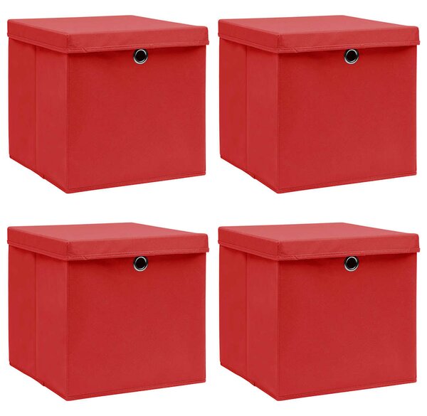 Úložné boxy s víky 4 ks červené 32 x 32 x 32 cm textil 288362