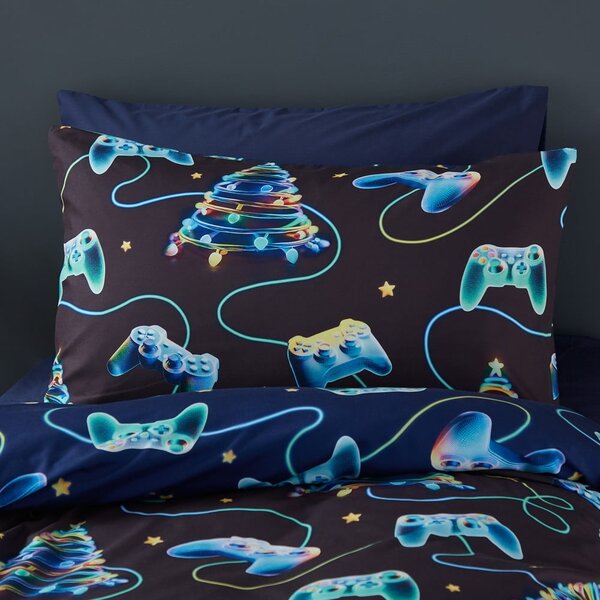 Černé/modré povlečení na dvoulůžko 200x200 cm Christmas Gamer – Catherine Lansfield