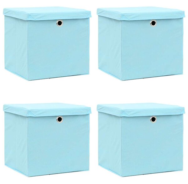 Úložné boxy s víky 4 ks bledě modré 32 x 32 x 32 cm textil 288374