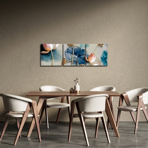 Obraz s květy (s hodinami) (90x30 cm)