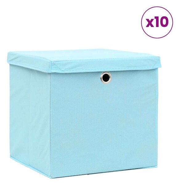Úložné boxy s víky 10 ks bledě modré 32 x 32 x 32 cm textil 288376