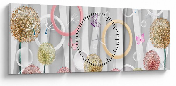 Abstraktní obraz s pampeliškami (s hodinami) (90x30 cm)