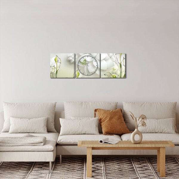 Obraz s květy (s hodinami) (90x30 cm)