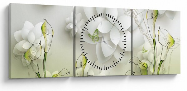 Obraz s květy (s hodinami) (90x30 cm)