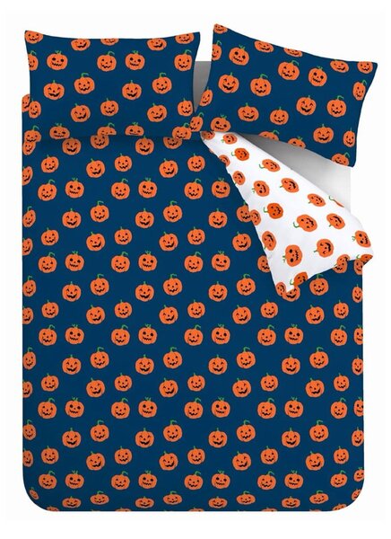 Modré/oranžové povlečení na dvoulůžko 200x200 cm Halloween Pumpkins – Catherine Lansfield