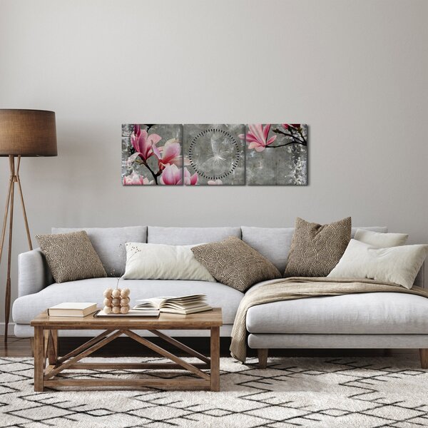 Obraz s květy (s hodinami) (90x30 cm)