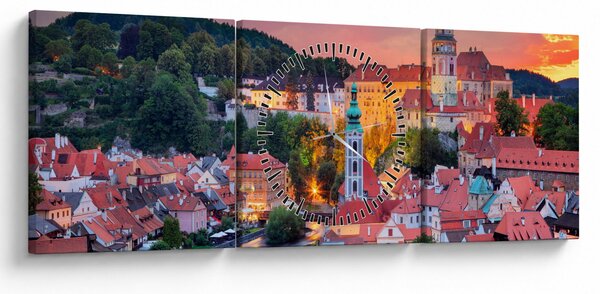 Obraz - Český Krumlov (s hodinami) (90x30 cm)