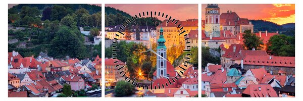 Obraz - Český Krumlov (s hodinami) (90x30 cm)