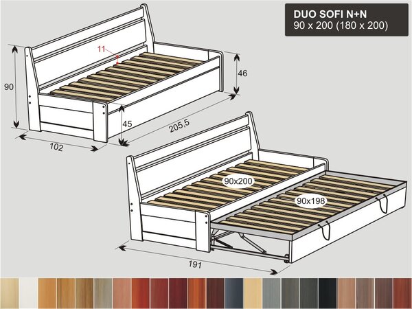 ROALHOLZ bílá rozkládací postel DUO SOFI N+N 90x200