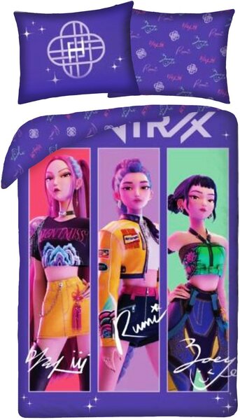 Bavlněné ložní povlečení KPop Demon Hunters - HUNTR/X - motiv Trio - 100% bavlna - 70x90 cm + 140x200 cm