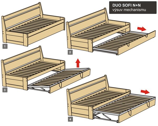 ROALHOLZ Rozkládací jednolůžko z masivu DUO SOFI N+N smrk