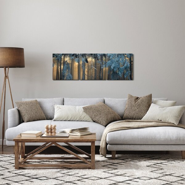 Obraz zasněženého lesa (s hodinami) (90x30 cm)