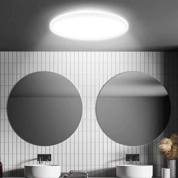 Briloner LED stropní svítidlo Move, senzor, Ø 42 cm, IP44, bílá, 4000K, Bílá / opál, Obývací pokoj / jídelna, Plast, Moderní