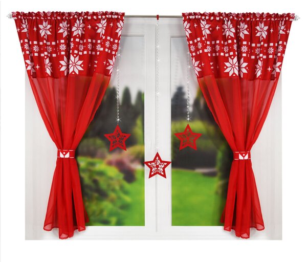 Vánoční SET 2 KUSY dekorační krátká záclona s tunýlkem a řasící páskou NATALY červená 2x145x160 cm MyBestHome