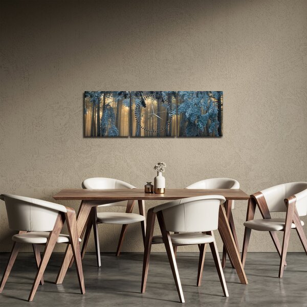 Obraz zasněženého lesa (s hodinami) (90x30 cm)